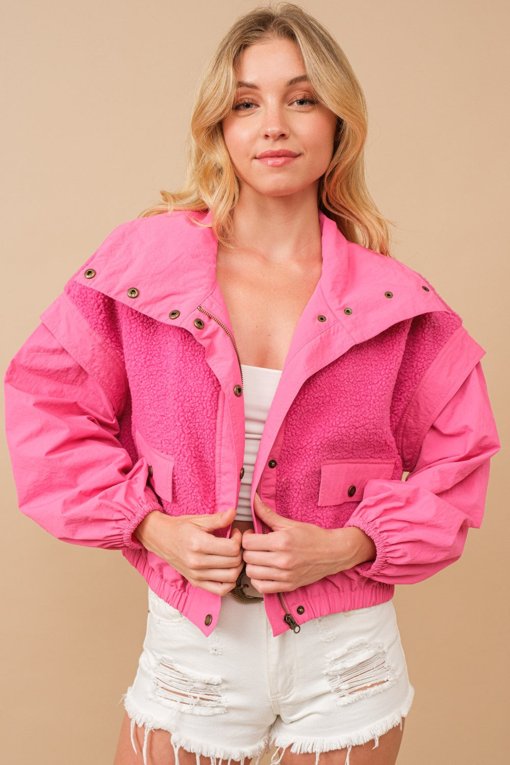 Like A Lil' Teddy Bear Windbreaker Jacket- Hot Pink