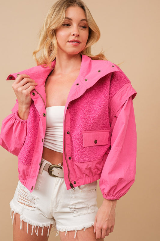 Like A Lil' Teddy Bear Windbreaker Jacket- Hot Pink