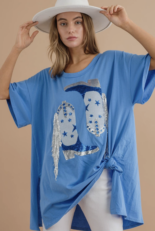 How Bout Those Cowgirls Sequin Oversized Tee