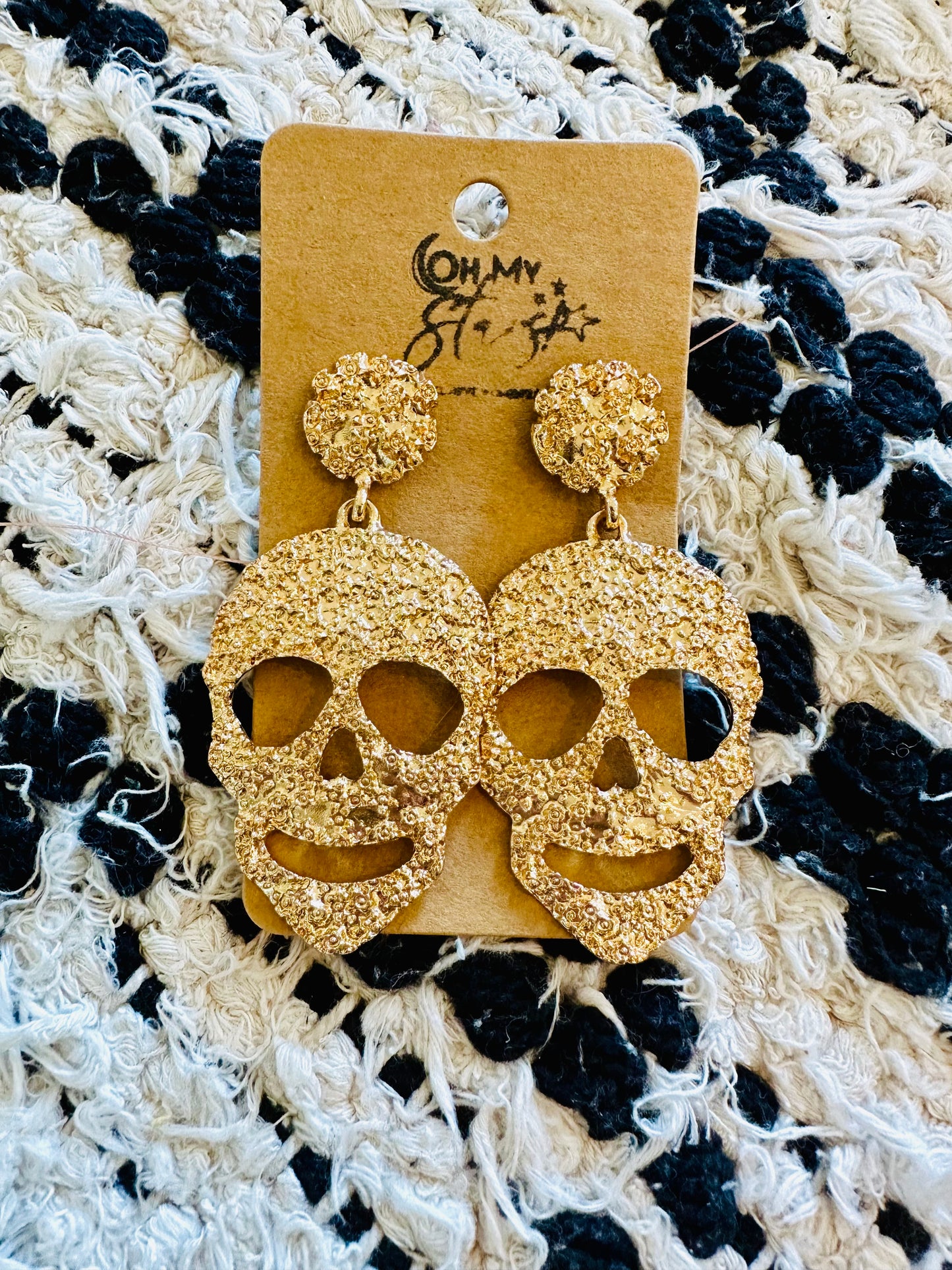 Scared Skully Golden Textured Earrings