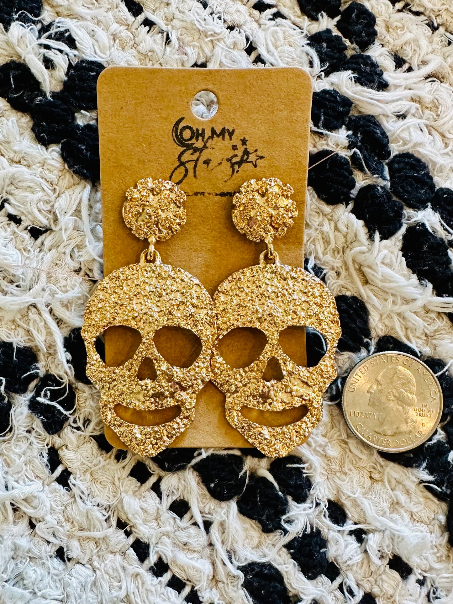Scared Skully Golden Textured Earrings